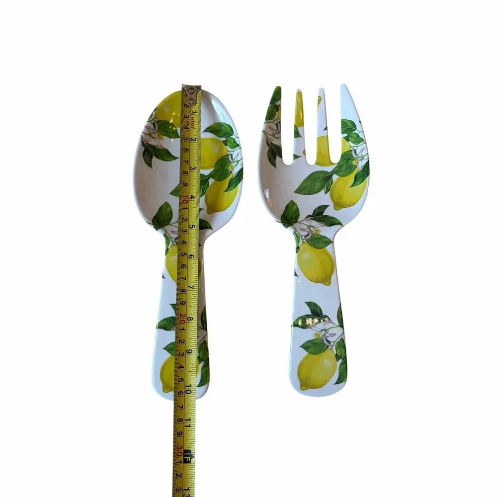 3pc Lemon Shaped Melamine Serving Bowl w/ Utensils Set 16x9.5 NEW